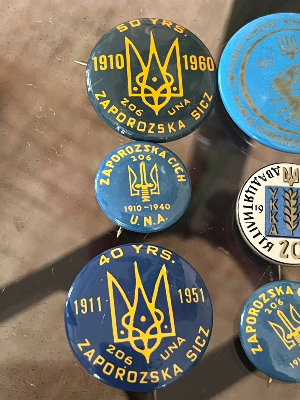 Vintage Ukrainian Commemorative Pin Collection - Blue & Gold